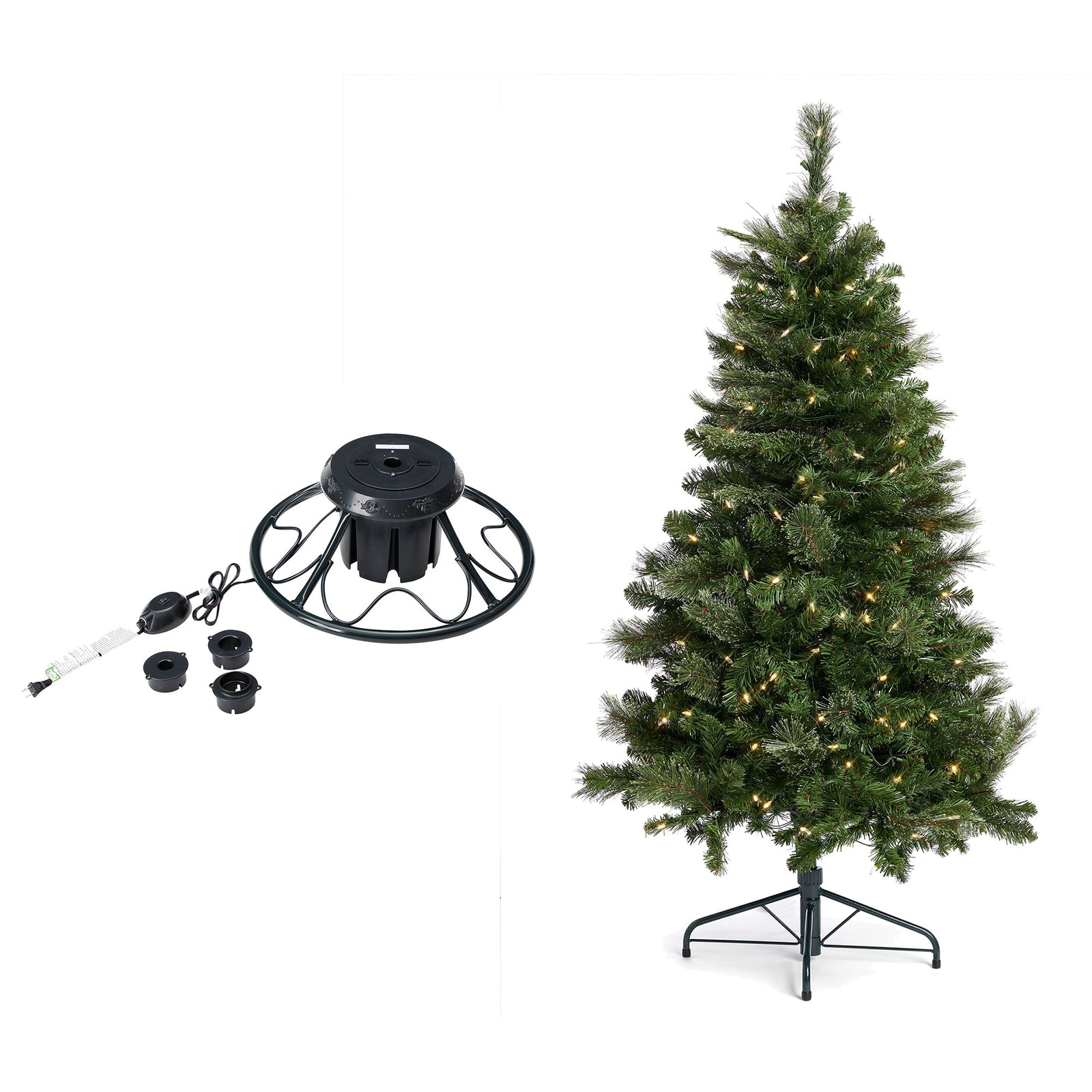 Home Heritage Rotating Tree Stand Base with Cascade Quick Set 5-Ft Pre-Lit Tree - VMInnovations