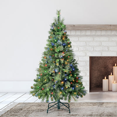 Home Heritage Rotating Tree Stand Base with Cascade Quick Set 5-Ft Pre-Lit Tree - VMInnovations