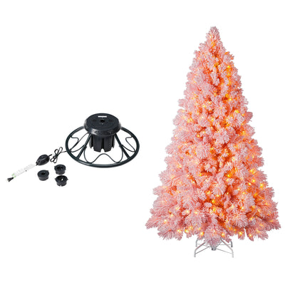 Home Heritage Rotating Tree Stand Base w/ Snowdrift 6.5 Ft Pre-Lit Holiday Tree