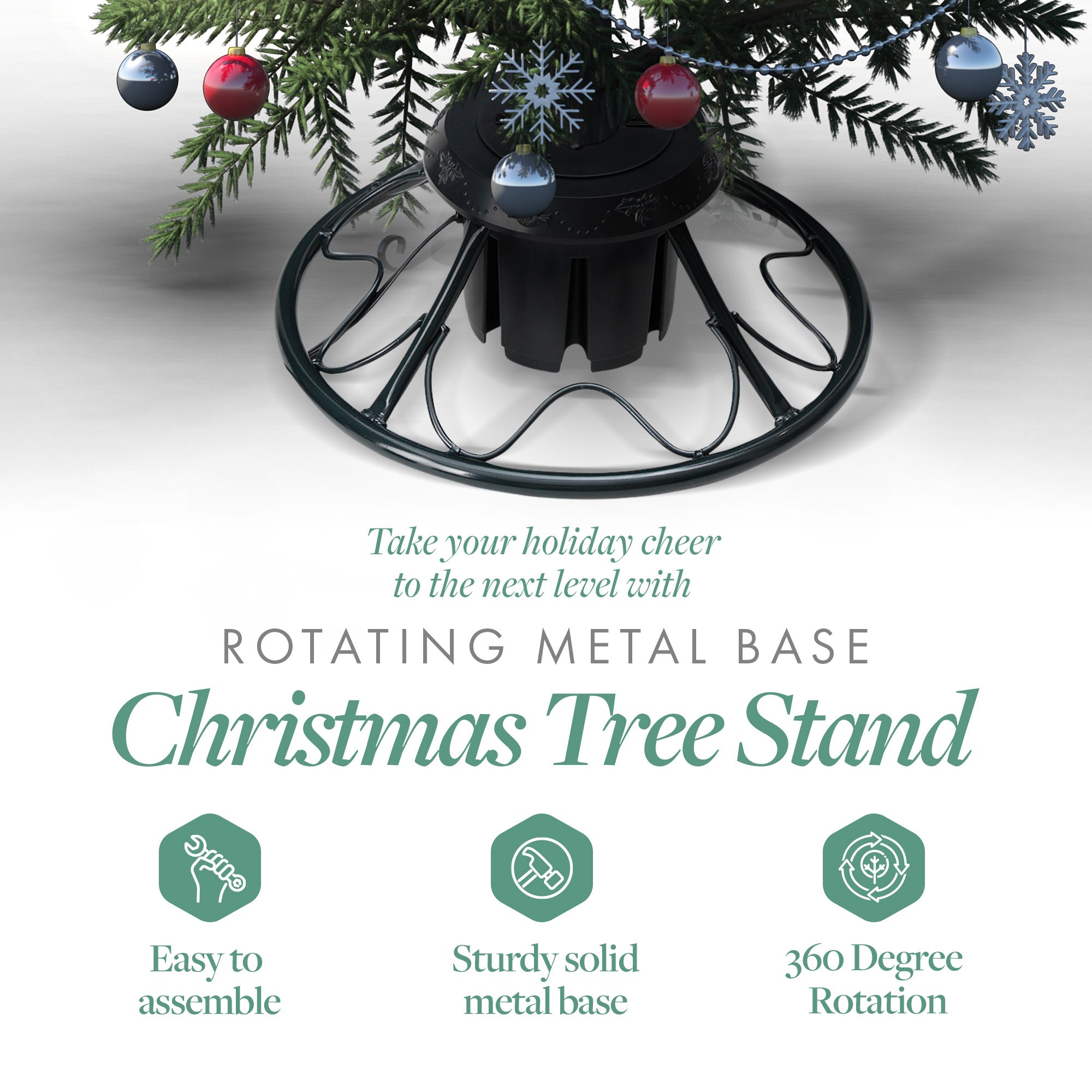 Home Heritage Rotating Tree Stand Base w/ Snowdrift 6.5 Ft Pre-Lit Holiday Tree