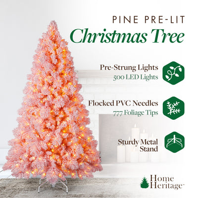 Home Heritage Rotating Tree Stand Base w/ Snowdrift 6.5 Ft Pre-Lit Holiday Tree