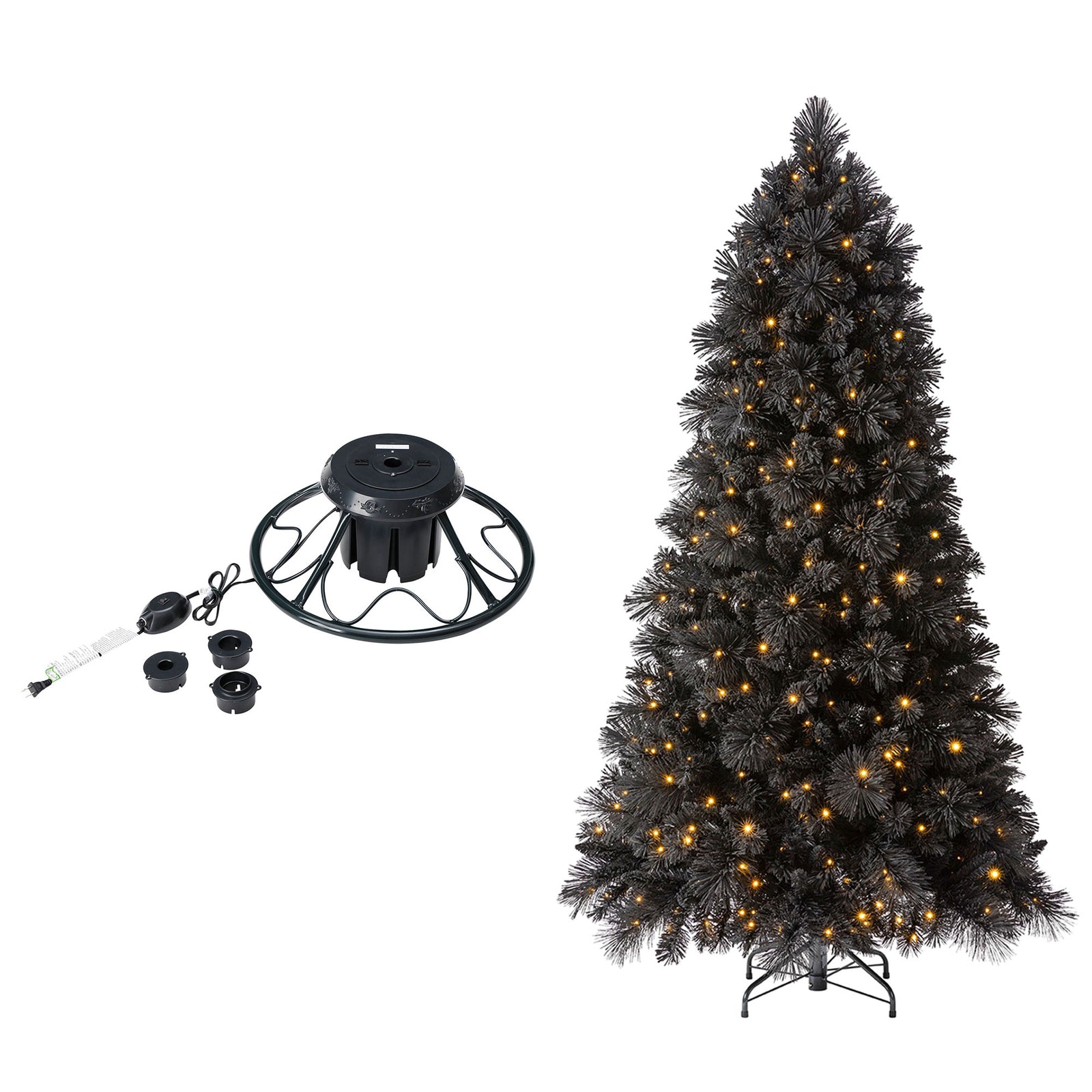 Home Heritage Rotating Tree Stand Base w/ Snowdrift 6.5 Ft Pre-Lit Holiday Tree - VMInnovations