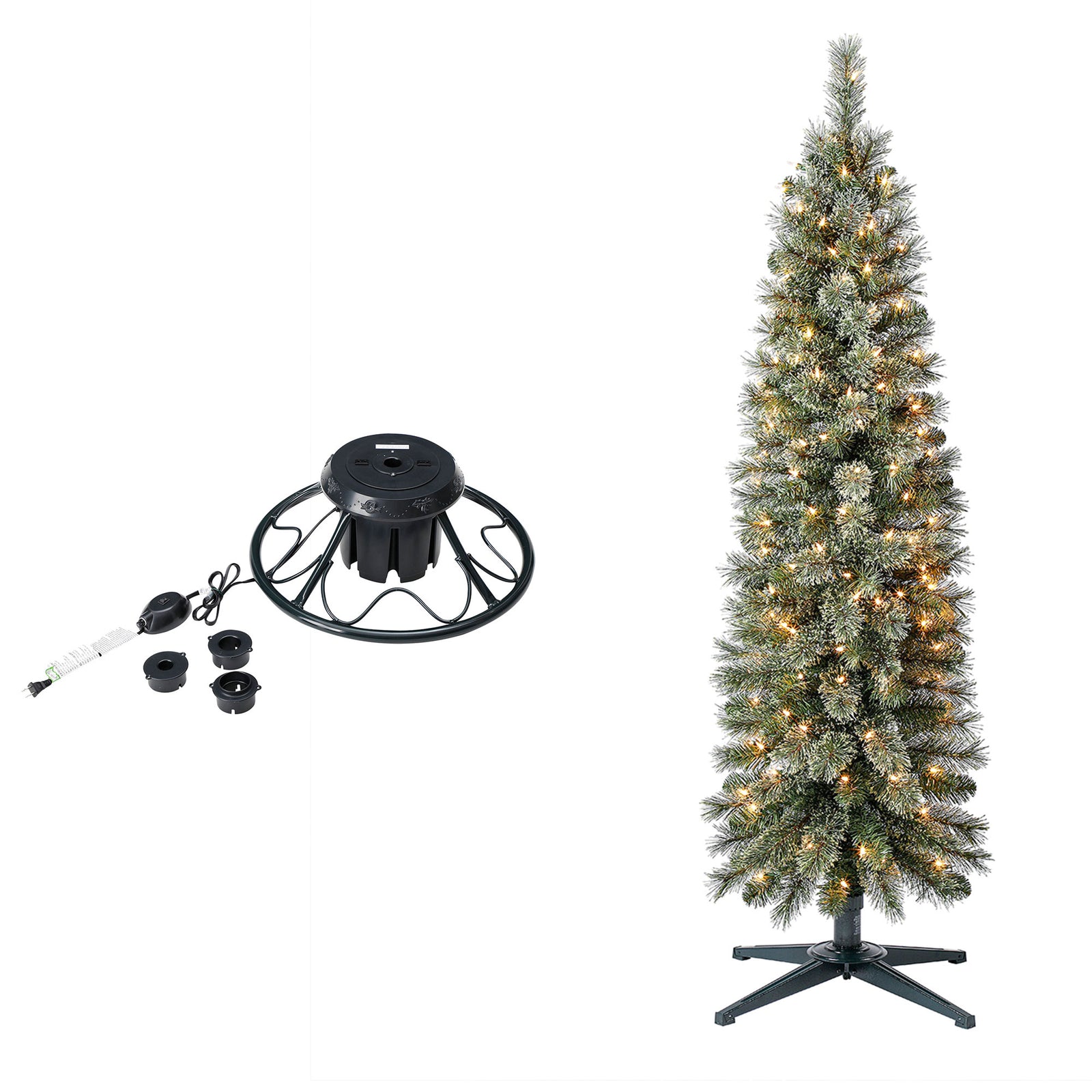Home Heritage Rotating Tree Stand Base w/Stanley 5' Skinny Pencil Christmas Tree - VMInnovations