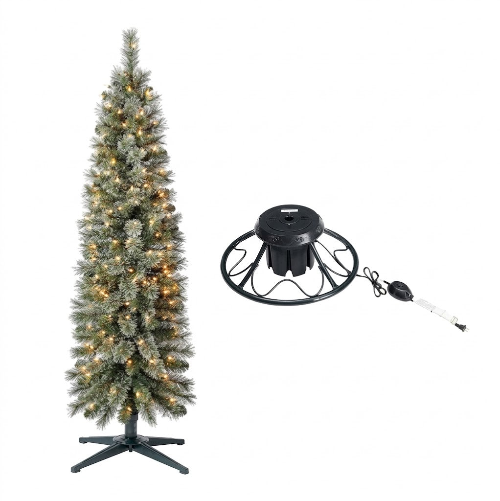 Home Heritage Rotating Tree Stand Base w/Stanley 5' Skinny Pencil Christmas Tree