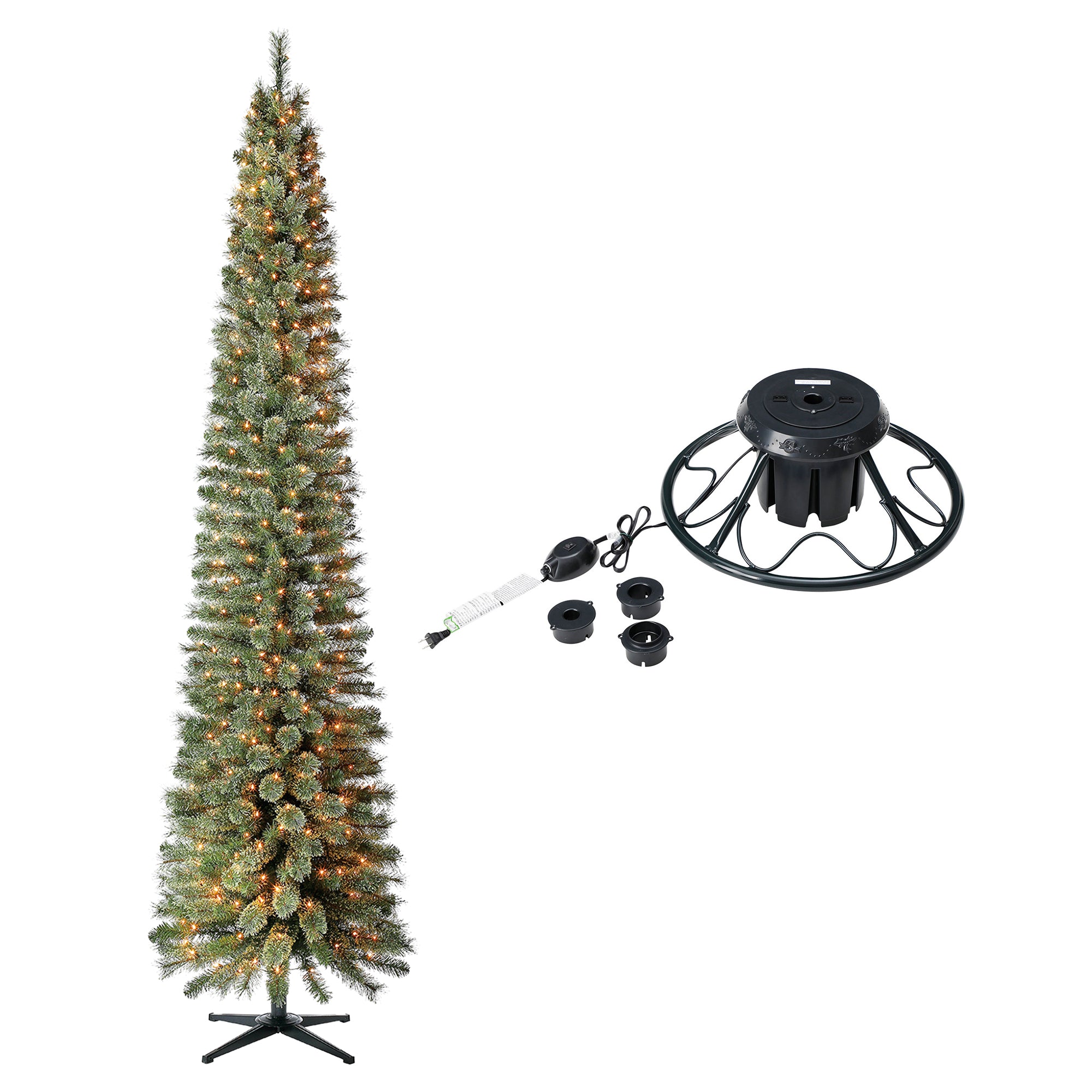 Home Heritage Rotating Tree Stand Base w/Stanley 9' Skinny Pencil Christmas Tree - VMInnovations