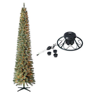 Home Heritage Rotating Tree Stand Base w/Stanley 9' Skinny Pencil Christmas Tree - VMInnovations
