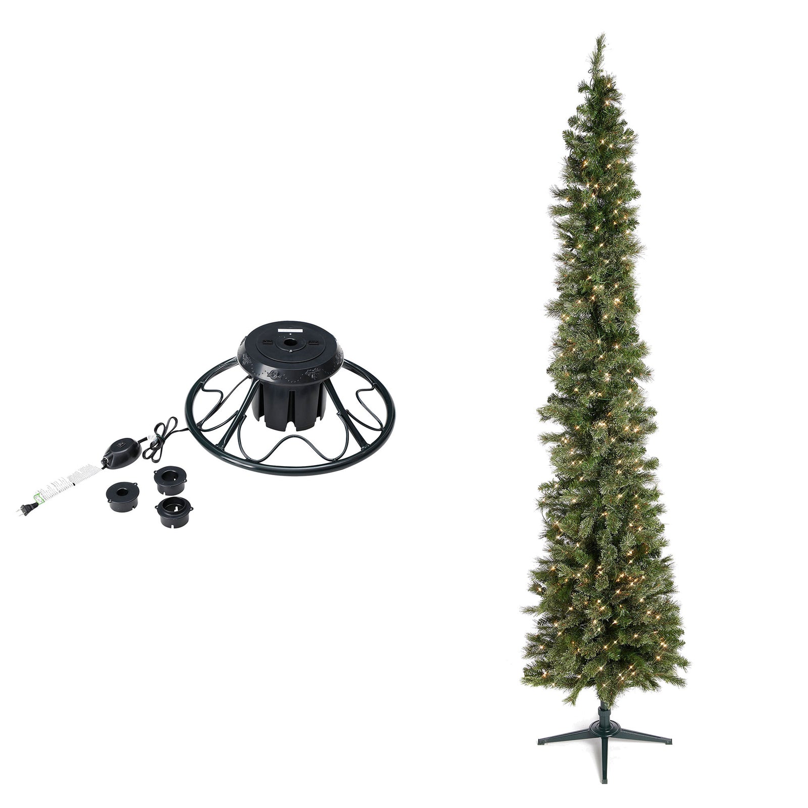 Home Heritage Rotating Tree Stand Base w/Stanley 9' Skinny Pencil Christmas Tree - VMInnovations