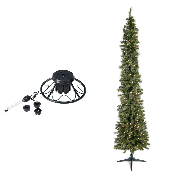 Home Heritage Rotating Tree Stand Base w/Stanley 9' Skinny Pencil Christmas Tree - VMInnovations