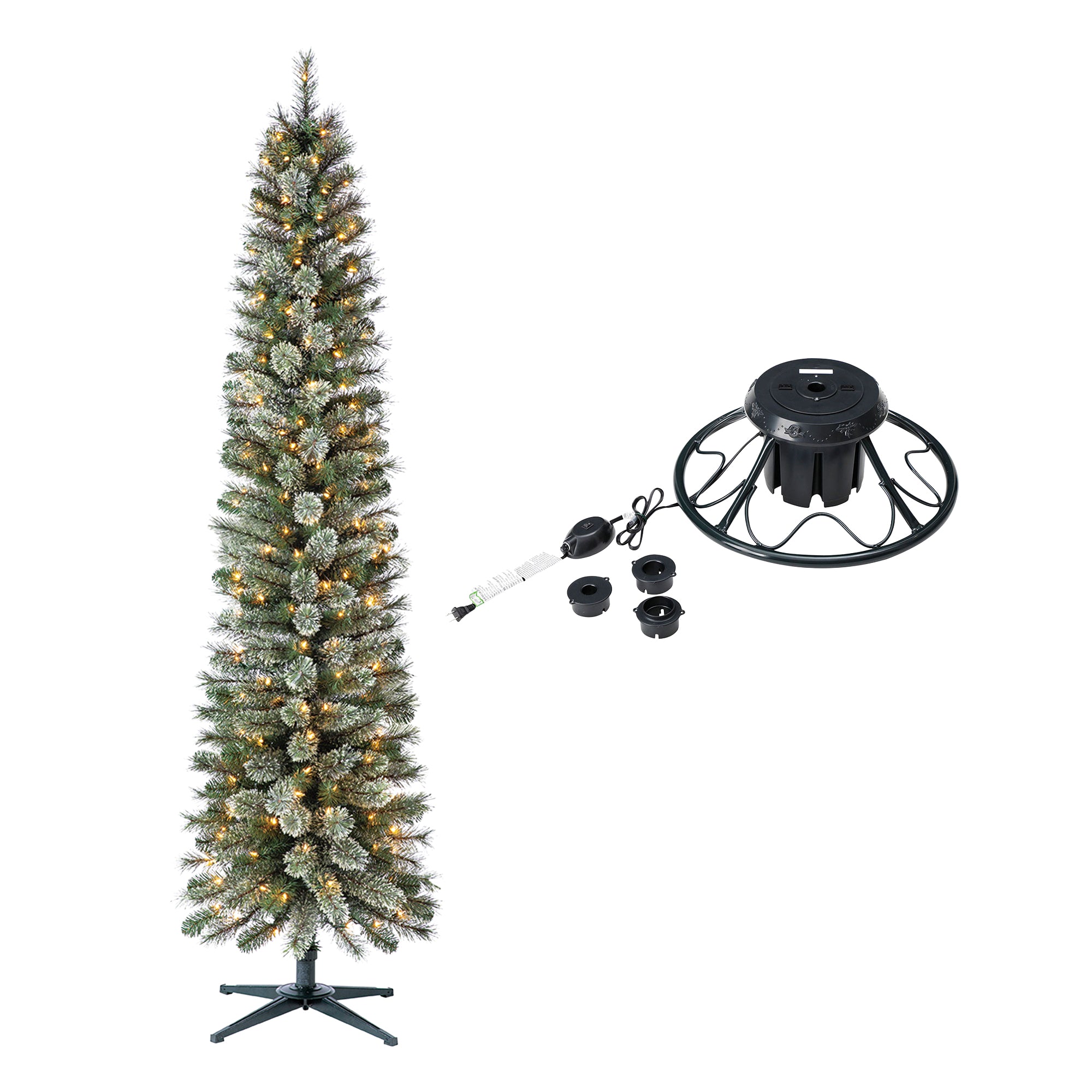 Home Heritage Rotating Tree Stand Base w/Stanley 7' Skinny Pencil Christmas Tree