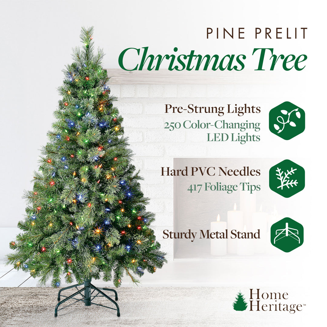 Home Heritage Rotating Tree Stand Base with Cascade Quick Set 5-Ft Pre-Lit Tree - VMInnovations