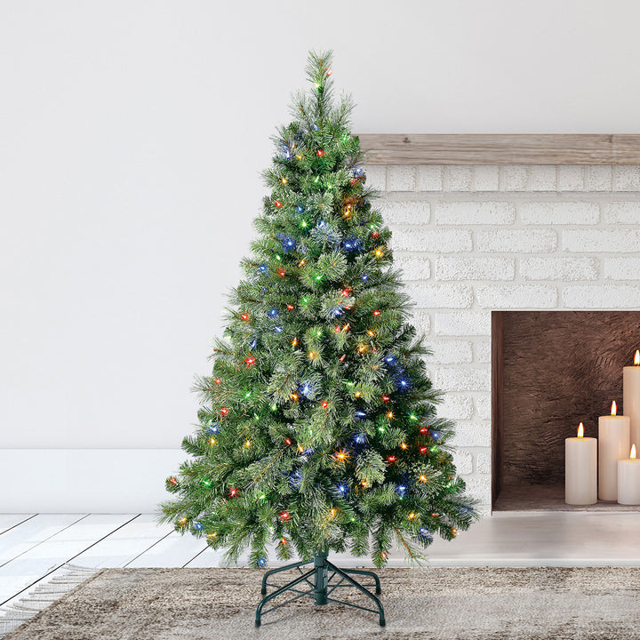 Home Heritage Rotating Tree Stand Base with Cascade Quick Set 5-Ft Pre-Lit Tree - VMInnovations