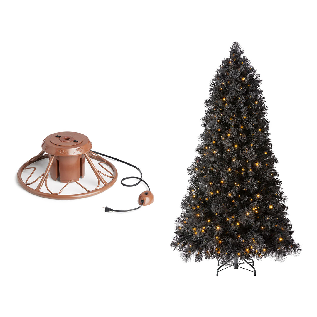 Home Heritage Rotating Tree Stand Base w/Snowdrift 6.5' Pine Christmas Tree - VMInnovations