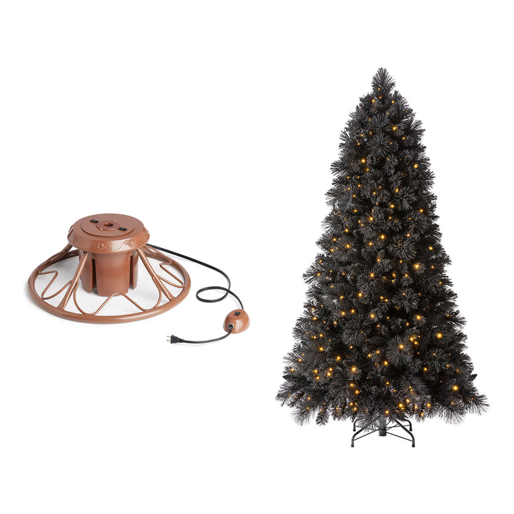 Home Heritage Rotating Tree Stand Base w/Snowdrift 6.5' Pine Christmas Tree - VMInnovations