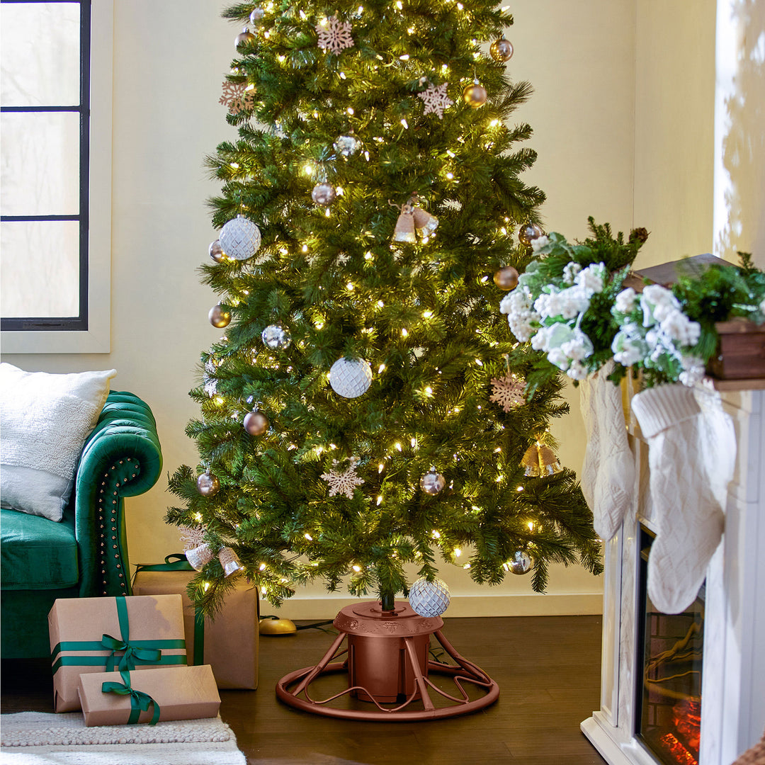 Home Heritage Rotating Tree Stand Base w/Snowdrift 6.5' Pine Christmas Tree - VMInnovations