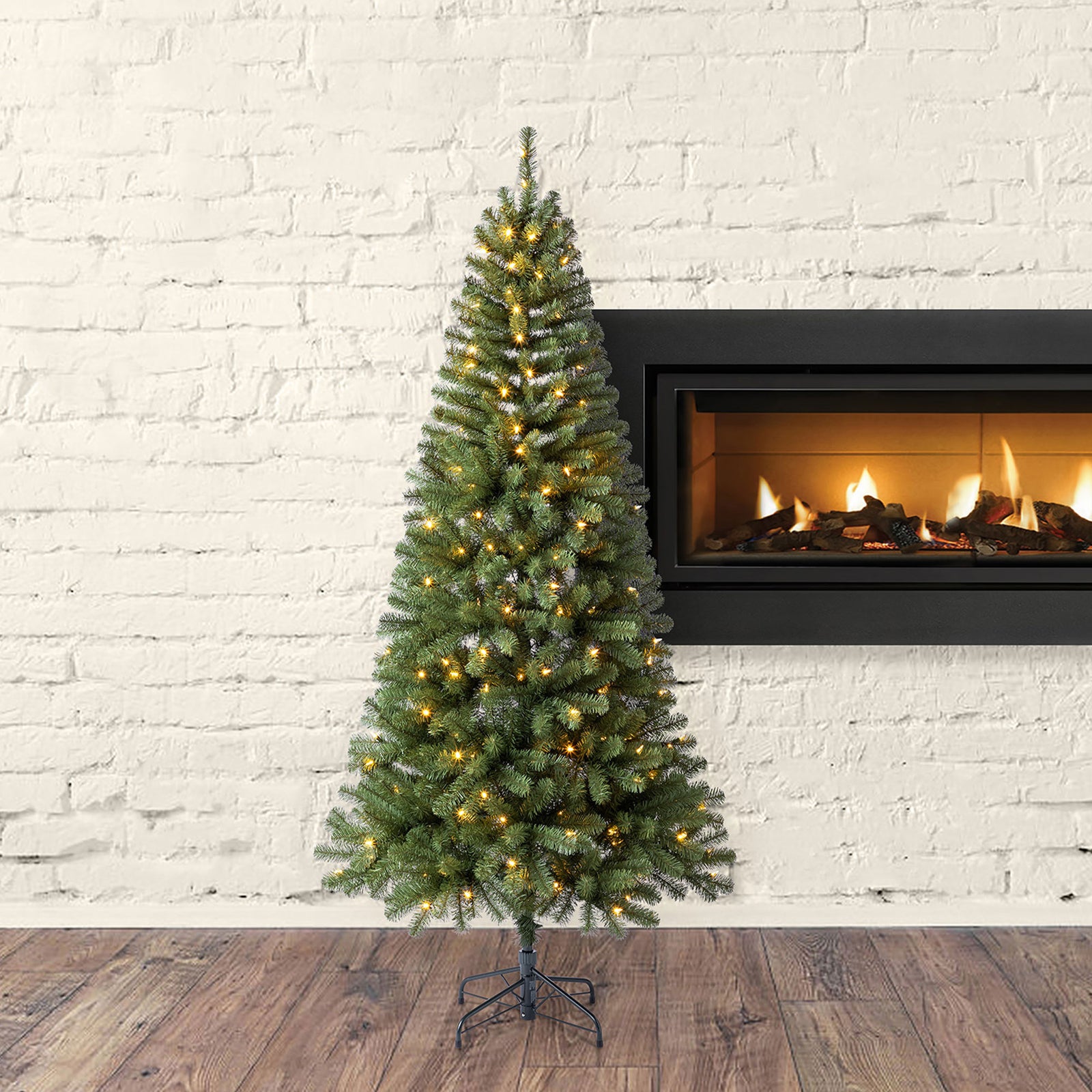 Home Heritage Rotating Tree Stand Base w/Brighampton Spruce 7' Pre-Lit Xmas Tree - VMInnovations