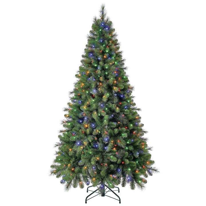 Home Heritage Rotating Tree Stand Base w/ Cascade 7 Ft Pre-Lit Holiday Tree - VMInnovations