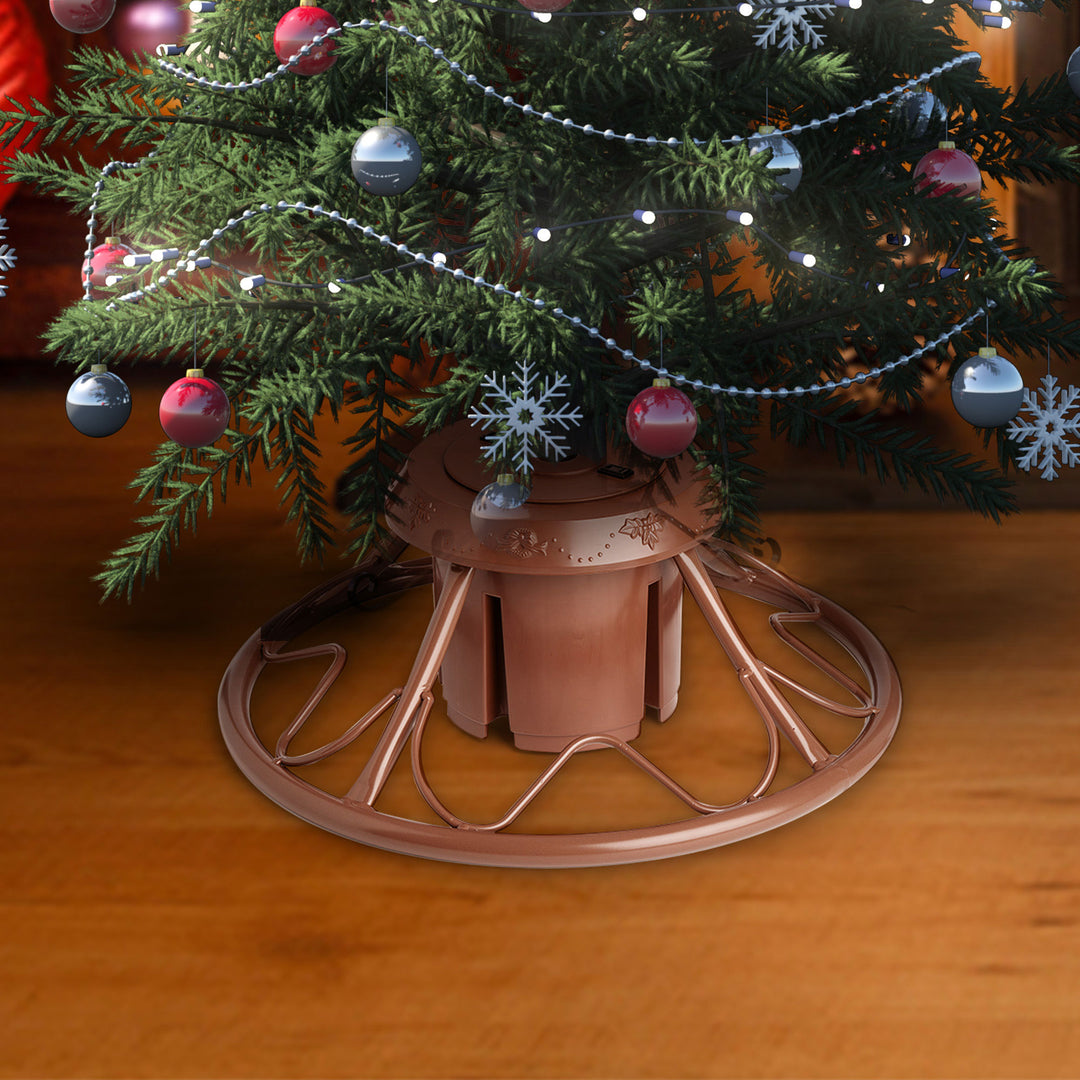 Home Heritage Rotating Tree Stand Base w/ Cascade 7 Ft Pre-Lit Holiday Tree - VMInnovations