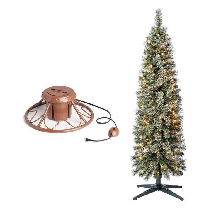 Home Heritage Rotating Tree Stand Base w/Stanley 5' Skinny Pencil Christmas Tree