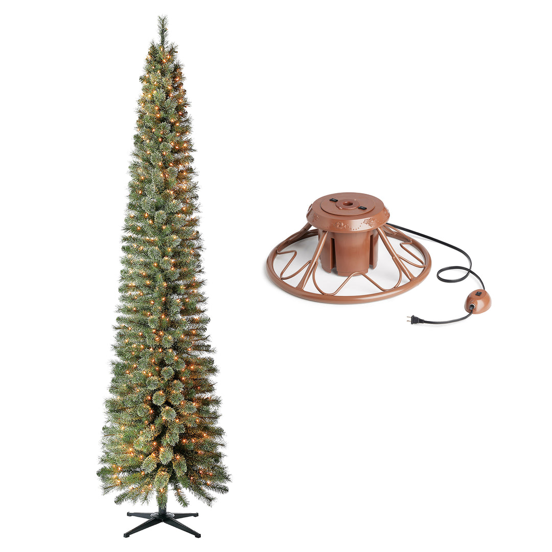 Home Heritage Rotating Tree Stand Base w/Stanley 9' Skinny Pencil Christmas Tree
