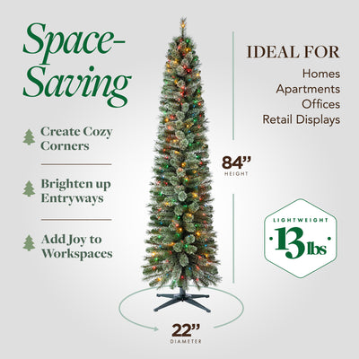 Home Heritage Rotating Tree Stand Base w/Stanley 7' Skinny Pencil Christmas Tree