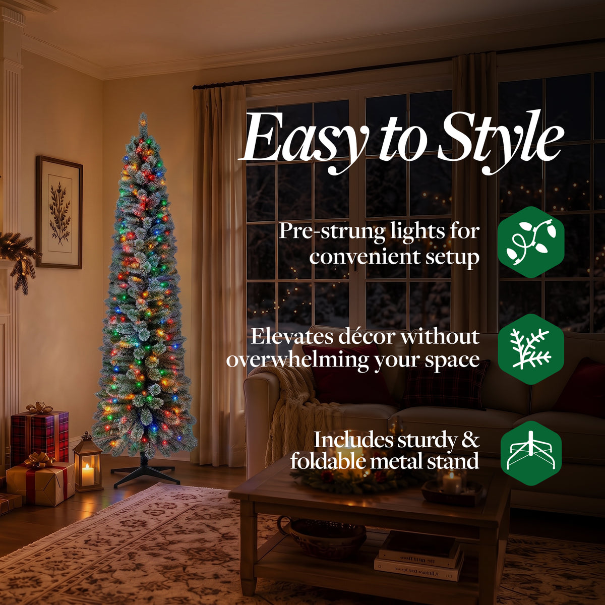 Home Heritage Stanley Pine Artificial Christmas Tree, 7' with Metal Base Stand