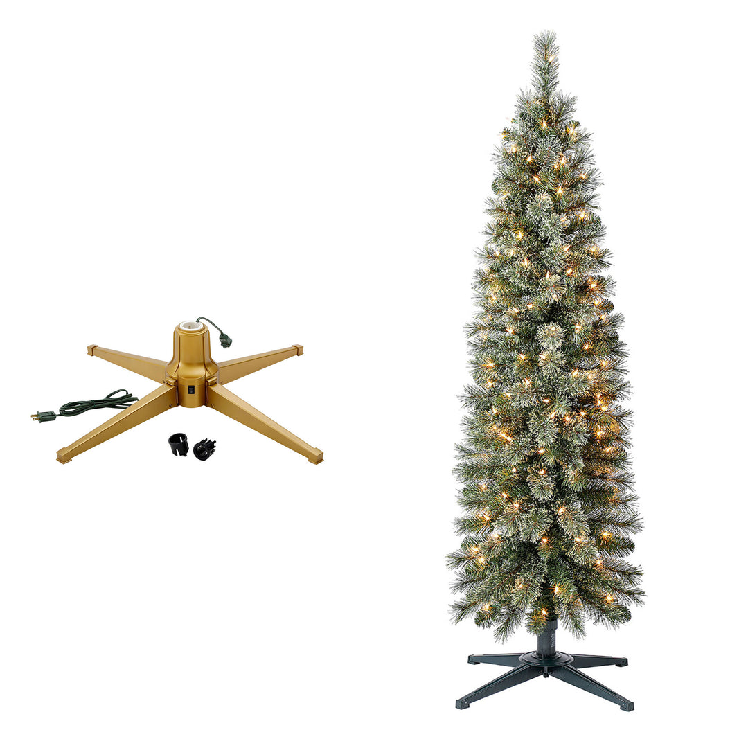 Home Heritage Rotating Tree Stand Base w/Stanley 5' Skinny Pencil Christmas Tree