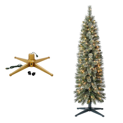 Home Heritage Rotating Tree Stand Base w/Stanley 5' Skinny Pencil Christmas Tree - VMInnovations