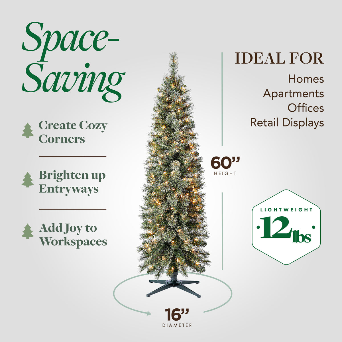 Home Heritage Rotating Tree Stand Base w/Stanley 5' Skinny Pencil Christmas Tree
