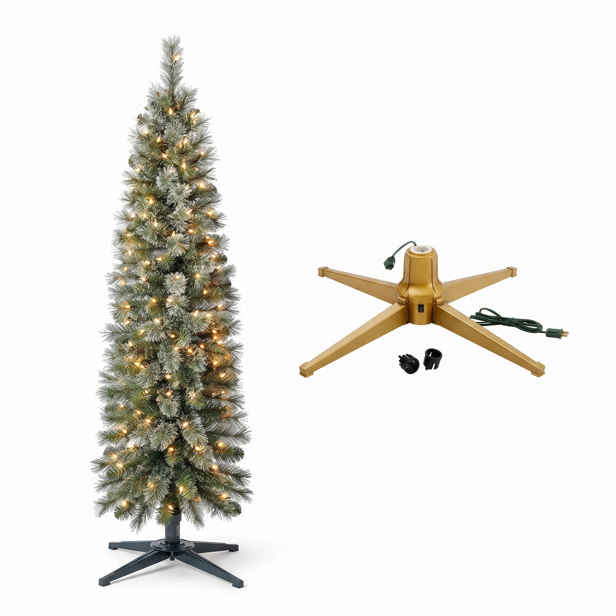 Home Heritage Rotating Tree Stand Base w/Stanley 5' Skinny Pencil Christmas Tree