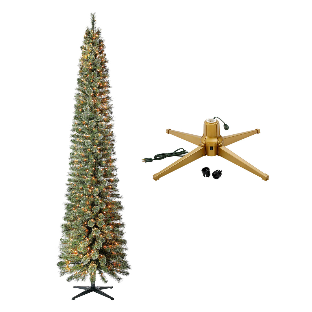 Home Heritage Rotating Tree Stand Base w/Stanley 9' Skinny Pencil Christmas Tree
