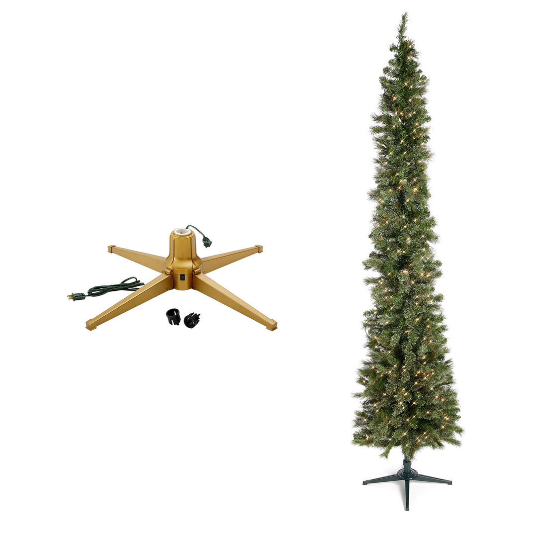 Home Heritage Rotating Tree Stand Base w/Stanley 9' Skinny Pencil Christmas Tree