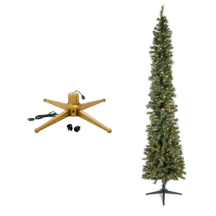Home Heritage Rotating Tree Stand Base w/Stanley 9' Skinny Pencil Christmas Tree