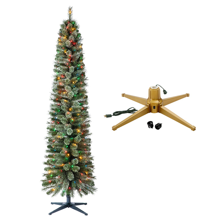 Home Heritage Rotating Tree Stand Base w/Stanley 7' Skinny Pencil Christmas Tree