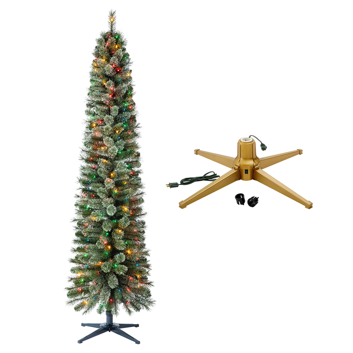 Home Heritage Rotating Tree Stand Base w/Stanley 7' Skinny Pencil Christmas Tree