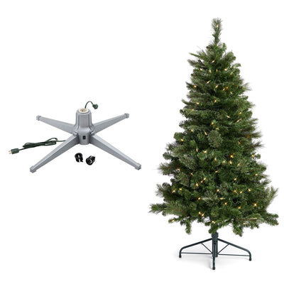 Home Heritage Rotating Tree Stand Base with Cascade Quick Set 5-Ft Pre-Lit Tree - VMInnovations