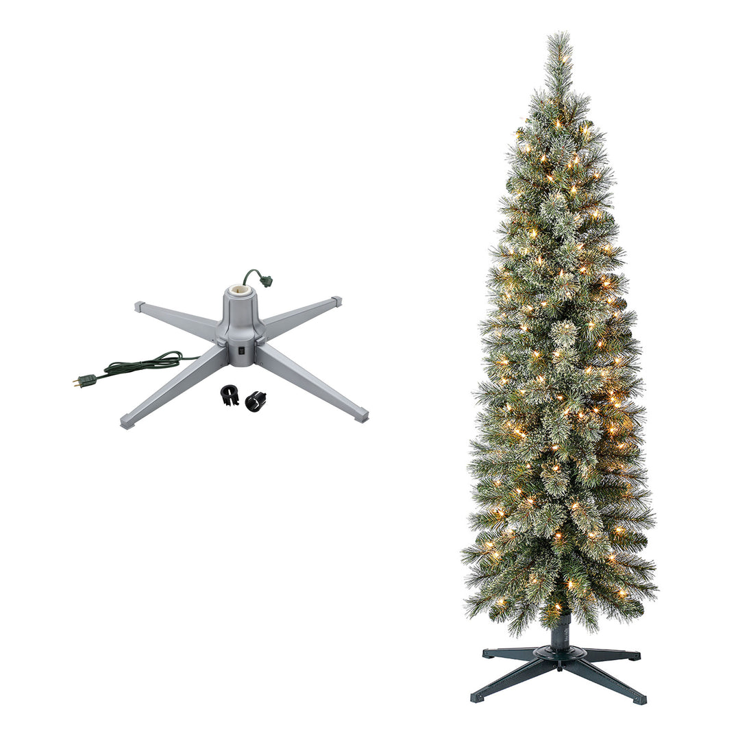 Home Heritage Rotating Tree Stand Base w/Stanley 5' Skinny Pencil Christmas Tree - VMInnovations