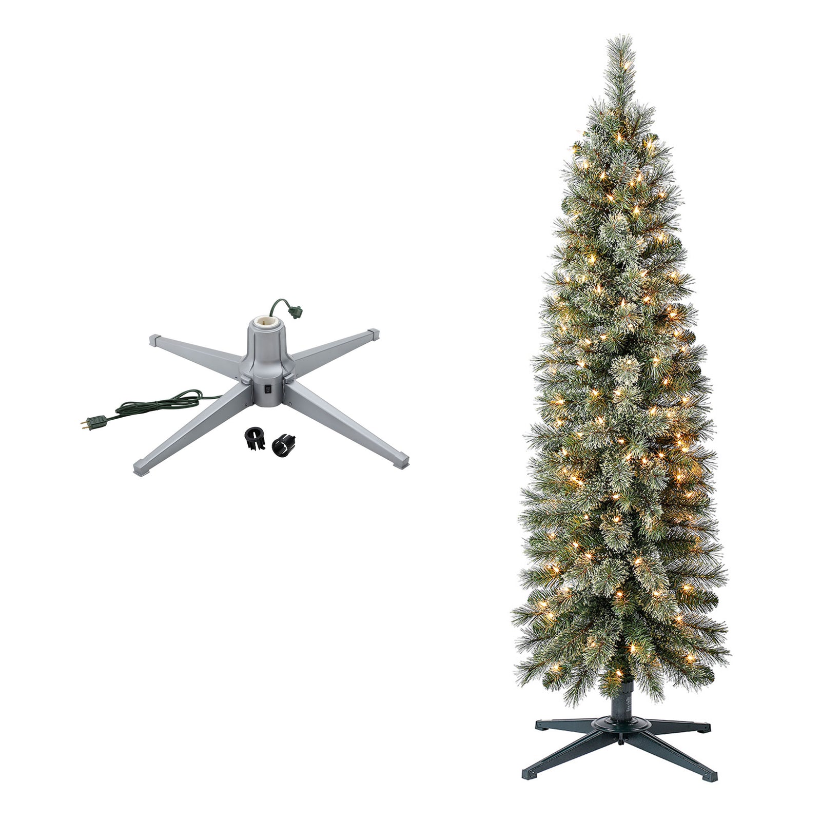 Home Heritage Rotating Tree Stand Base w/Stanley 5' Skinny Pencil Christmas Tree - VMInnovations