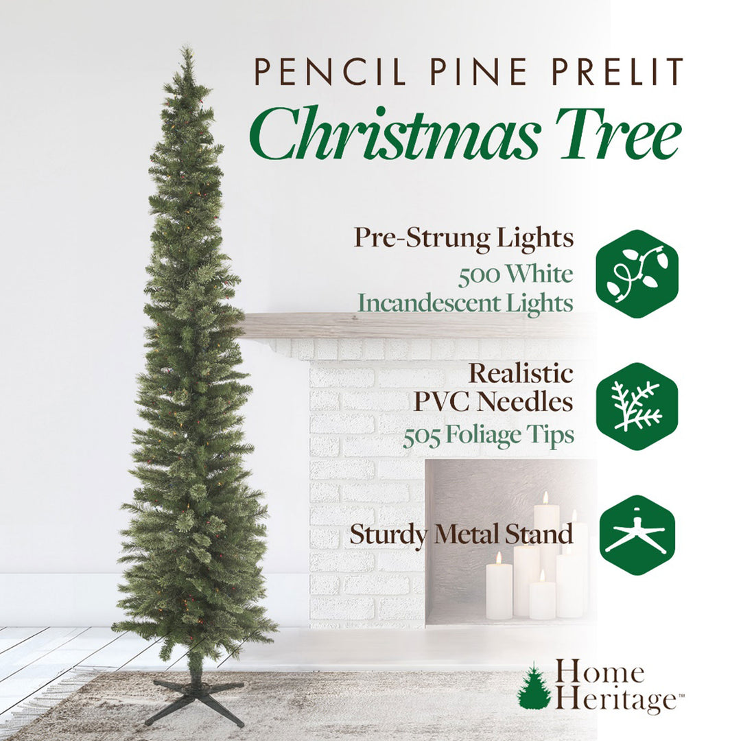 Home Heritage Stanley Pine Artificial Christmas Tree, 9' with Metal Base Stand - VMInnovations
