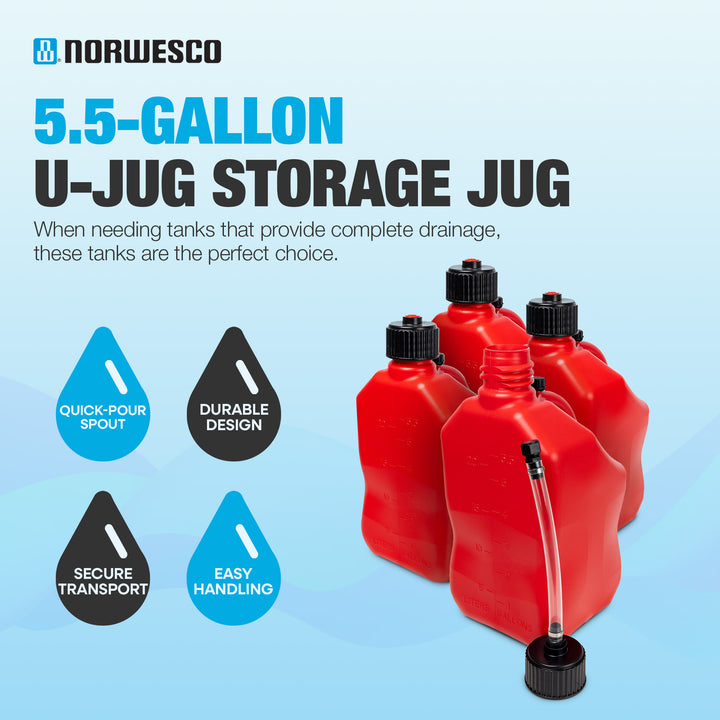 Bushman 4 Pack U-Jug Storage Jug, Portable Plastic Container, 5.5 Gal, Red