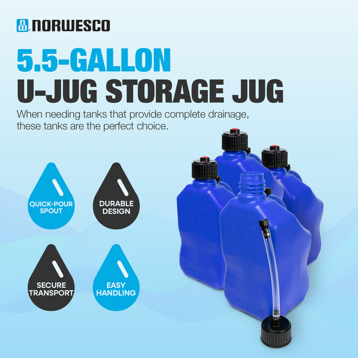 Bushman 4 Pack U-Jug Storage Jug, Portable Plastic Container, 5.5 Gal, Blue