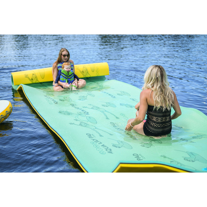 Aqua Lily Pad Floating Mat w/ Duracore, Foam Lake Float, 6’ x 15’, Yellow/Green