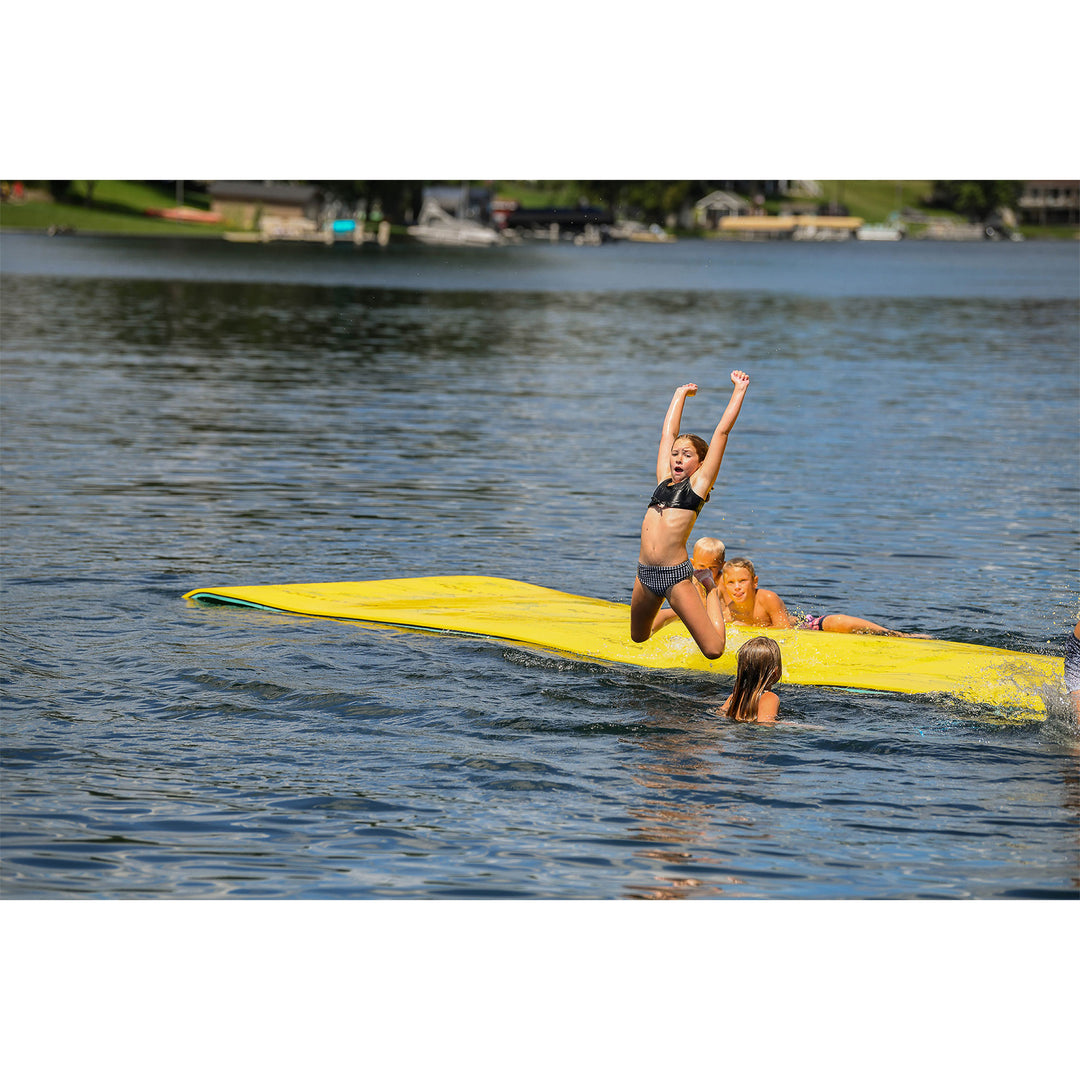 Aqua Lily Pad Floating Mat w/ Duracore, Foam Lake Float, 6’ x 18’, Yellow/Green