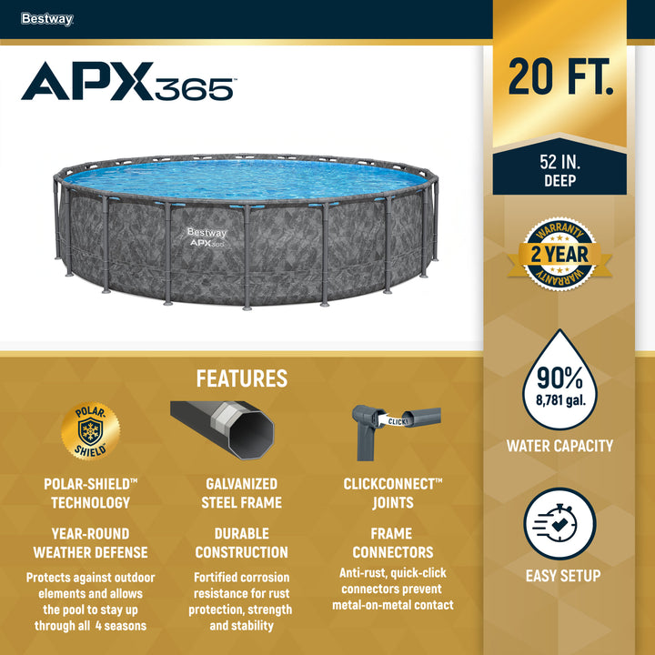 Bestway APX 365 20'x52" Round Above Ground Swimming Pool Set with Pump & Ladder