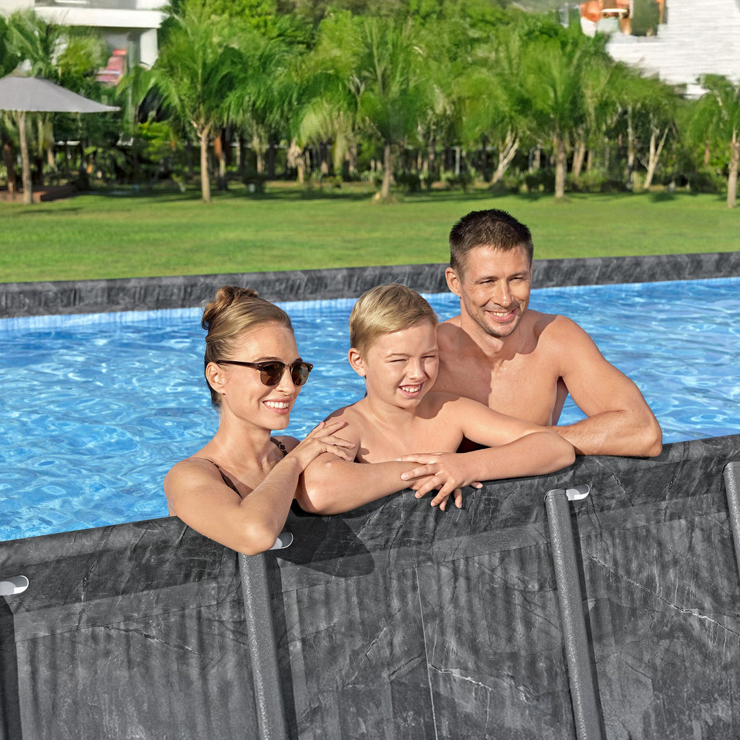 Bestway APX 365 24' x 12' x 52" Rectangular Above Ground Swimming Pool Set, Gray