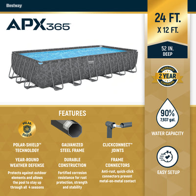 Bestway APX 365 24'x12'x52" Rectangular Above Ground Swimming Pool Set(Open Box) - VMInnovations