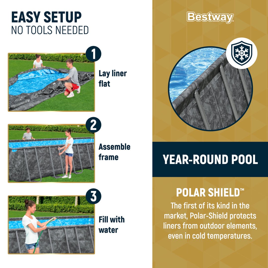 Bestway APX 365 24' x 12' x 52" Rectangular Above Ground Swimming Pool Set, Gray