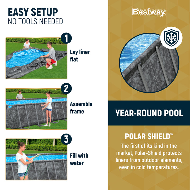 Bestway APX 365 24' x 12' x 52" Rectangular Above Ground Swimming Pool Set, Gray
