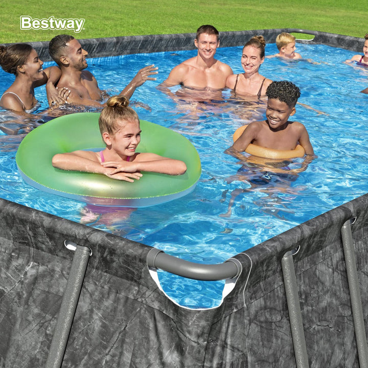 Bestway APX 365 24' x 12' x 52" Rectangular Above Ground Swimming Pool Set, Gray
