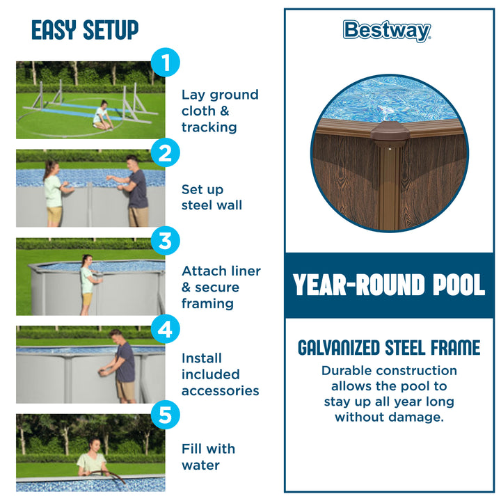 Bestway Hydrium 16’ x 52” Steel Wall Round Above Ground Swimming Pool Set