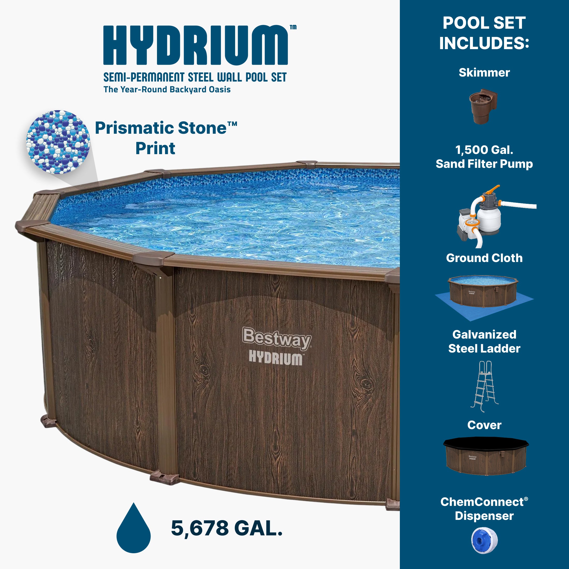 Bestway Hydrium 16’ x 52” Steel Wall Round Above Ground Swimming Pool Set - VMInnovations